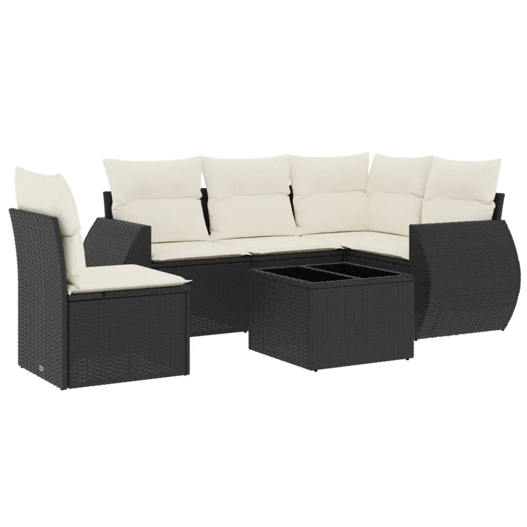 Set Divano da Giardino 6 pz con Cuscini Nero in Polyrattan 3253713