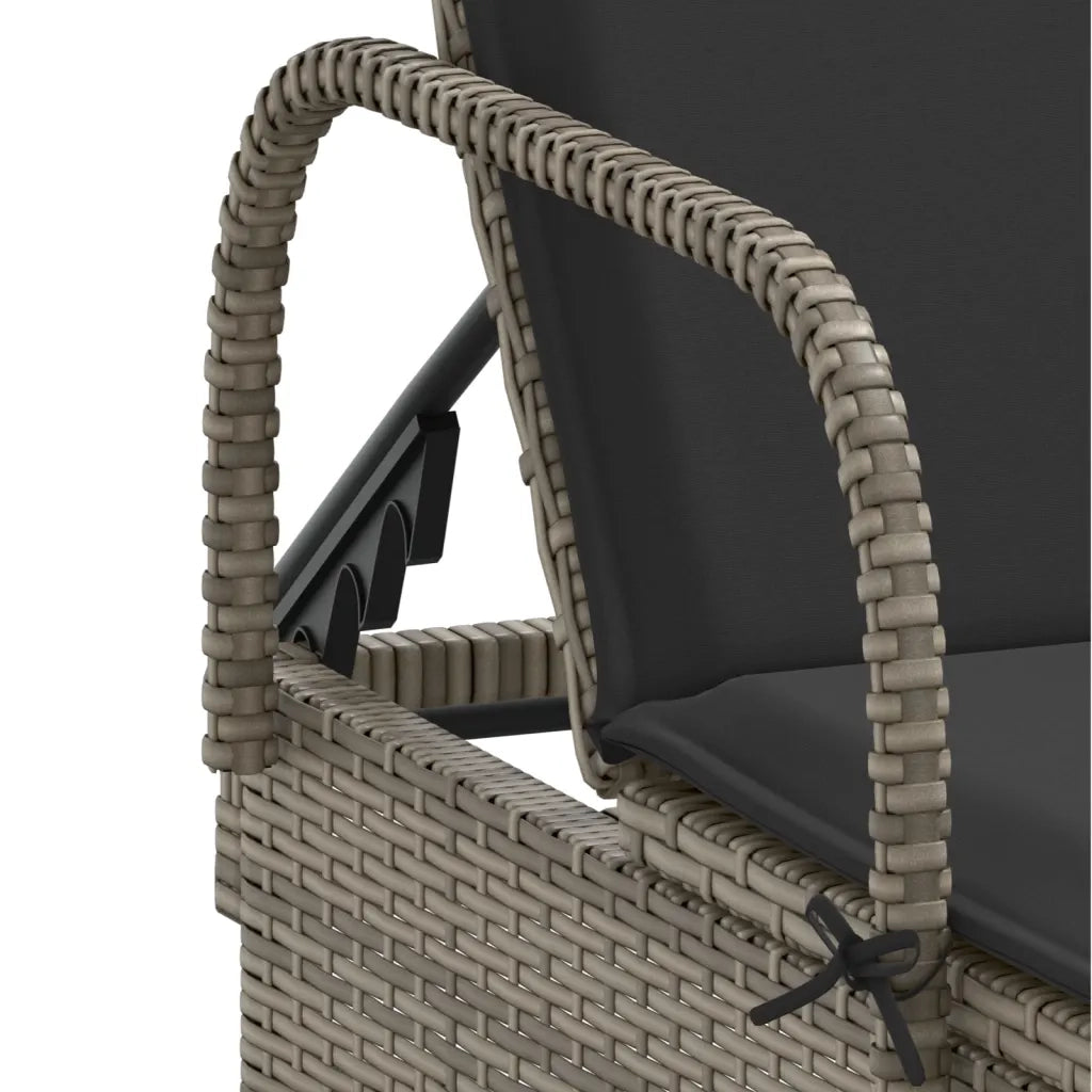 Lettino Prendisole | Sdraio da giardino | Lettino da sole con Ruote e Cuscino in Polyrattan Grigio