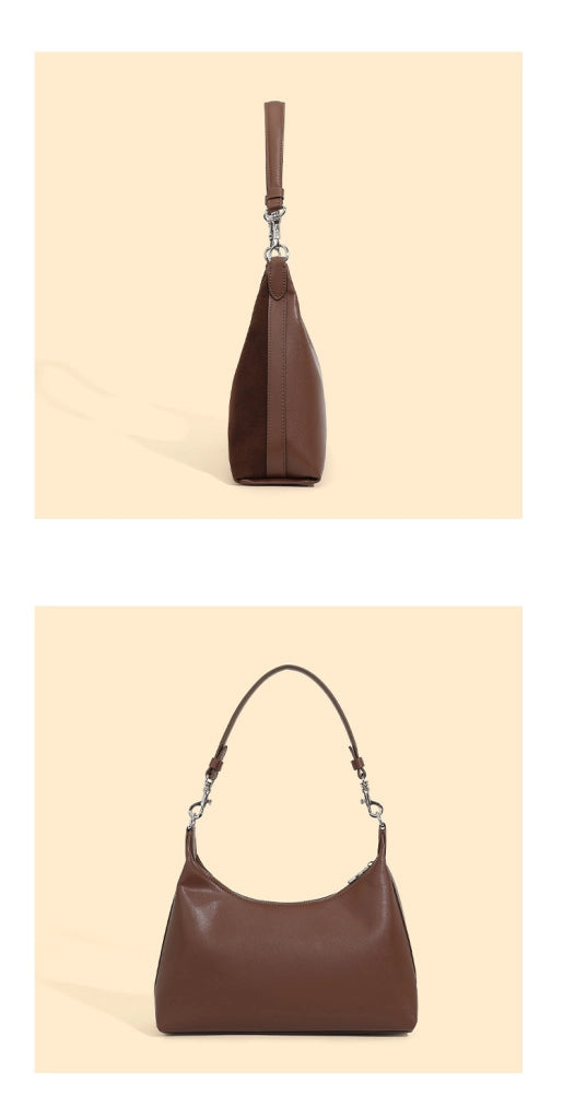 Borsa a tracolla capiente in pelle di vacchetta satinata marrone