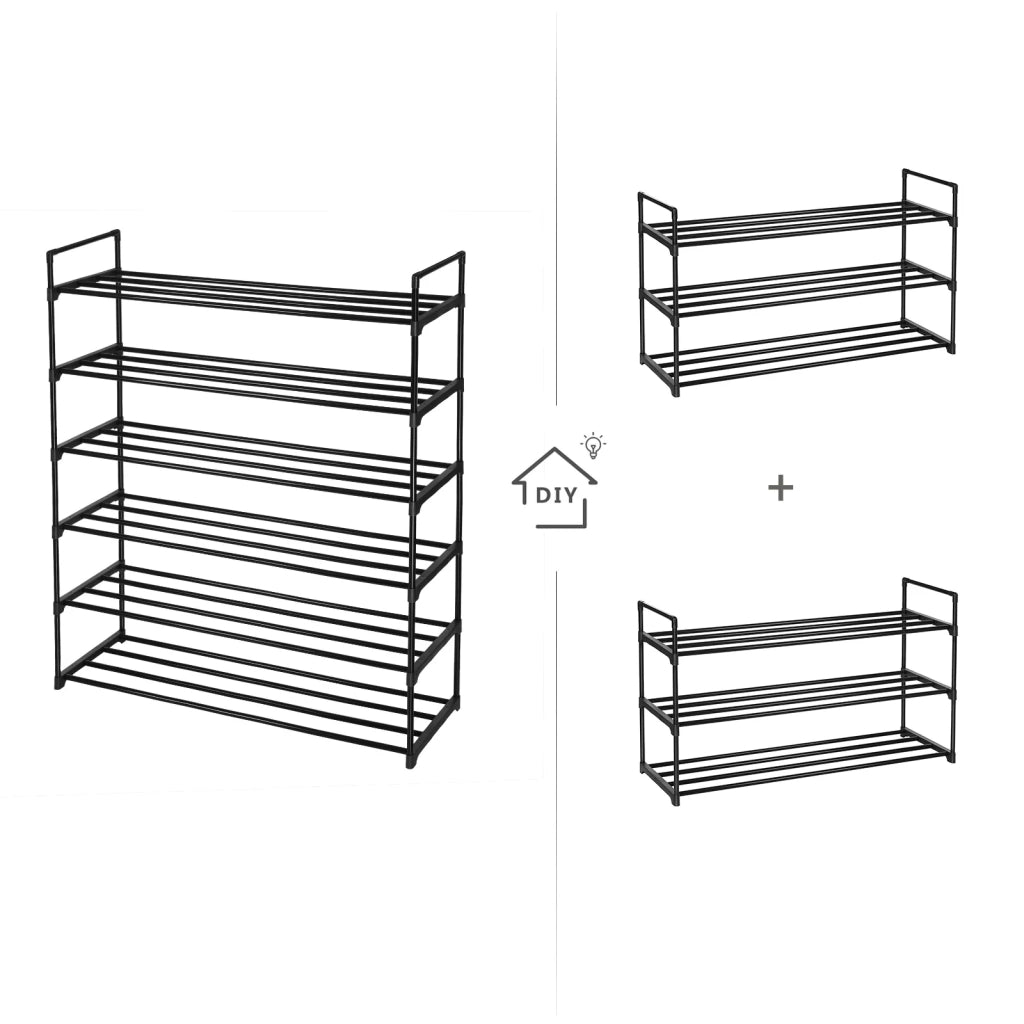 Set di 2 scarpiere organizer per scarpe a 3 ripiani portascarpe in metallo capacità 24-30 paia di scarpe per soggiorno ingresso corridoio nero 12_0006219