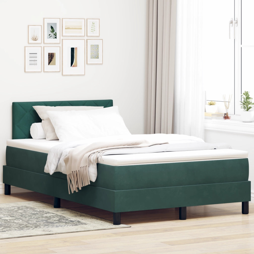 Letto Box Spring con Materasso Verde Scuro Piccolo Doppio Velluto