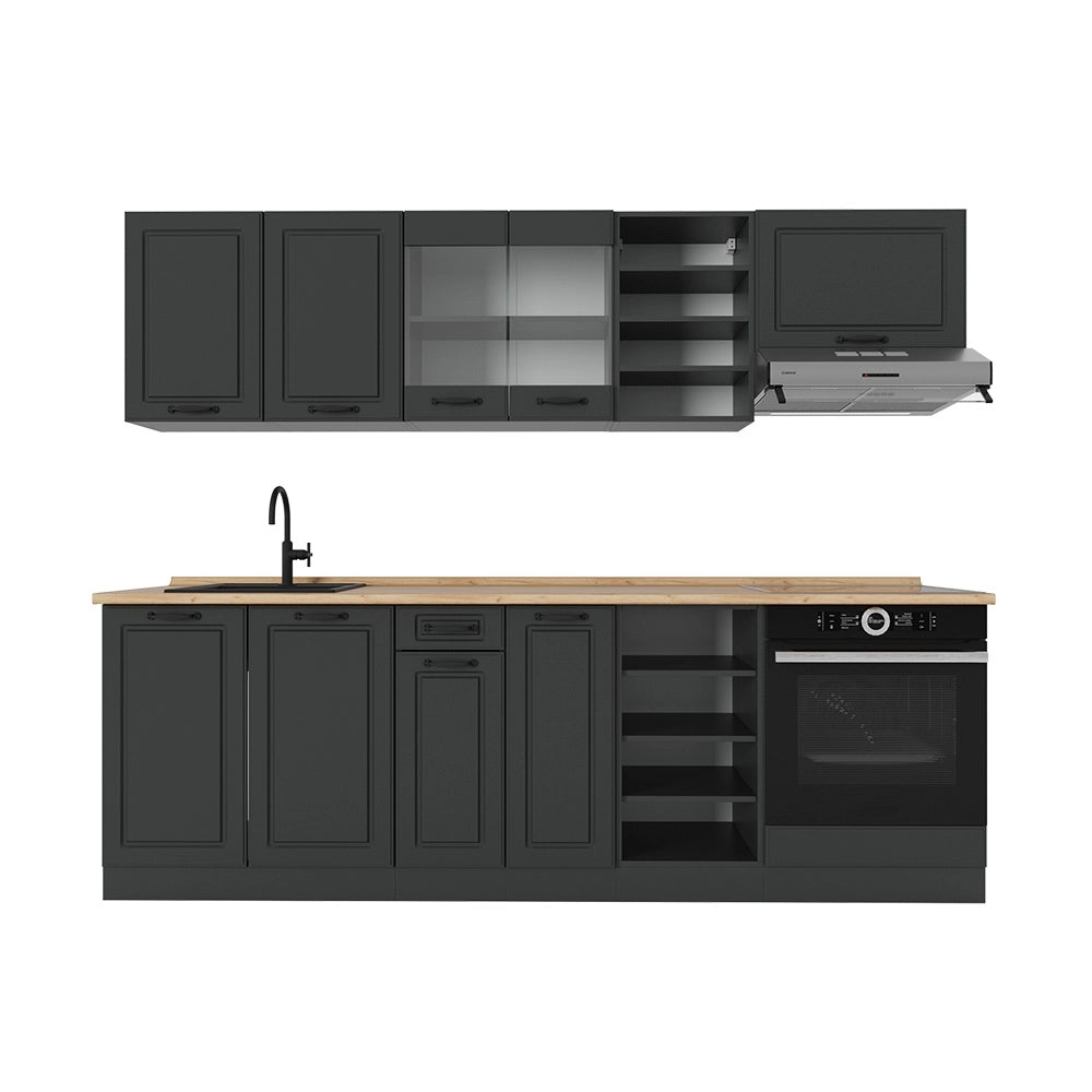 Cucina componibile R-Line Antracite rustico/Antracite 240 cm, PL Rovere Vicco