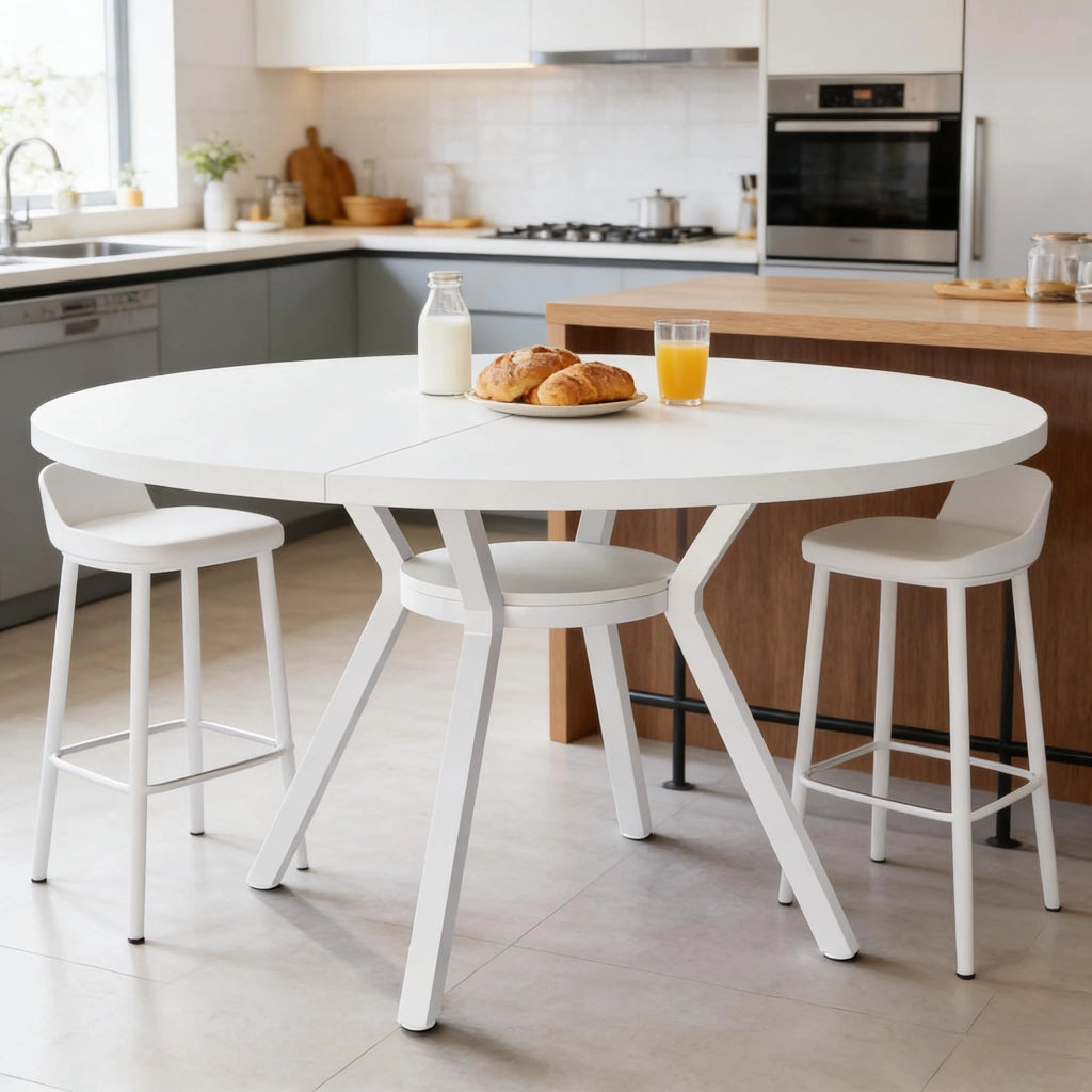 Tavolo da pranzo rotondo bianco Ø119,4 cm in legno e metallo per 4-6 persone