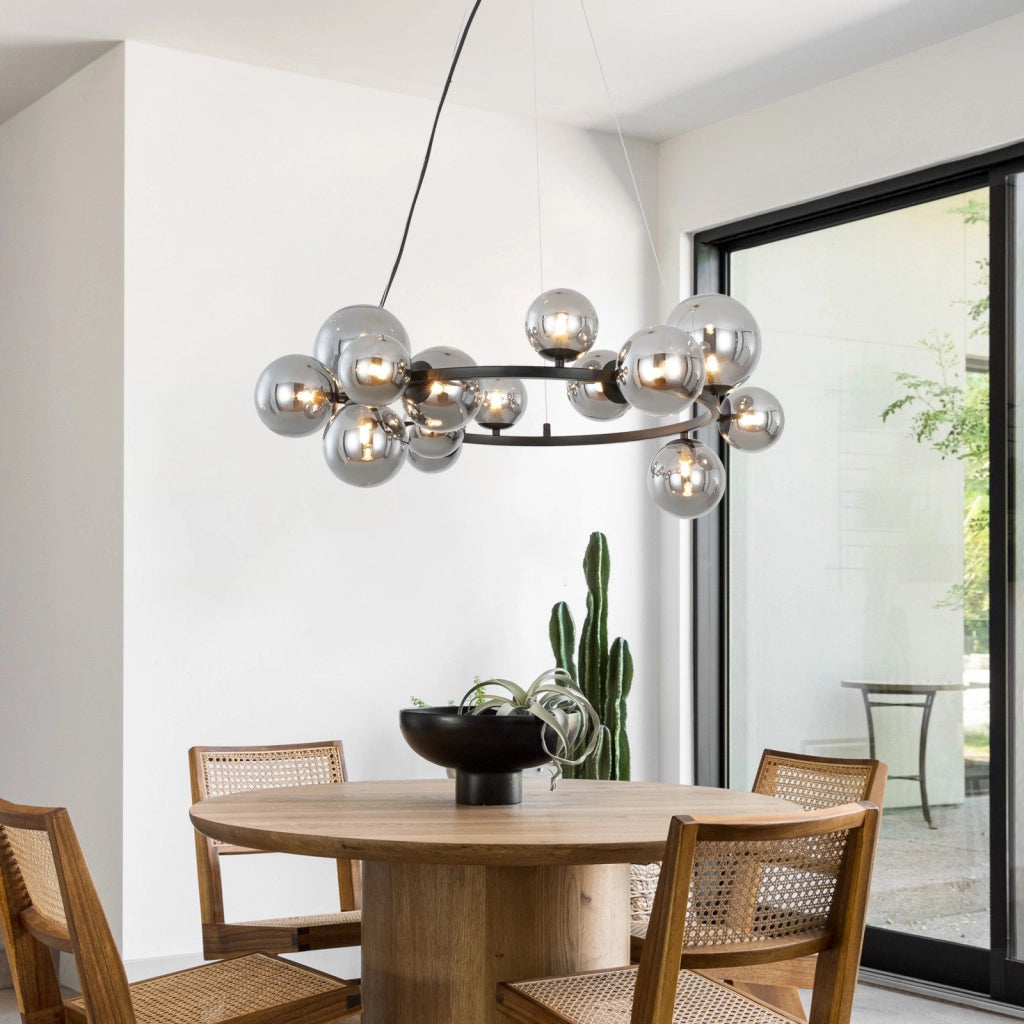 Lampada a sospensione ZMH moderna per sala da pranzo 14 fiamme lampadario G9 con sfera in vetro
