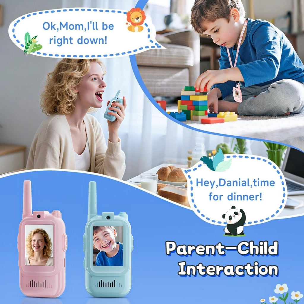 VIDEO WALKIE TALKIE BAMBINI 2 PEZZI RICARICABILI CON SCHERMO GIOCO EDUCATIVO
