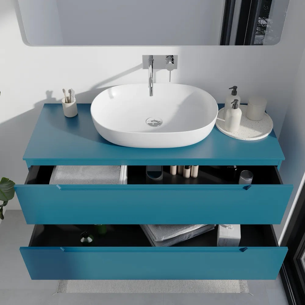 Mobile bagno sospeso 120cm dusk blue due cassetti soft-close con top | Bako
