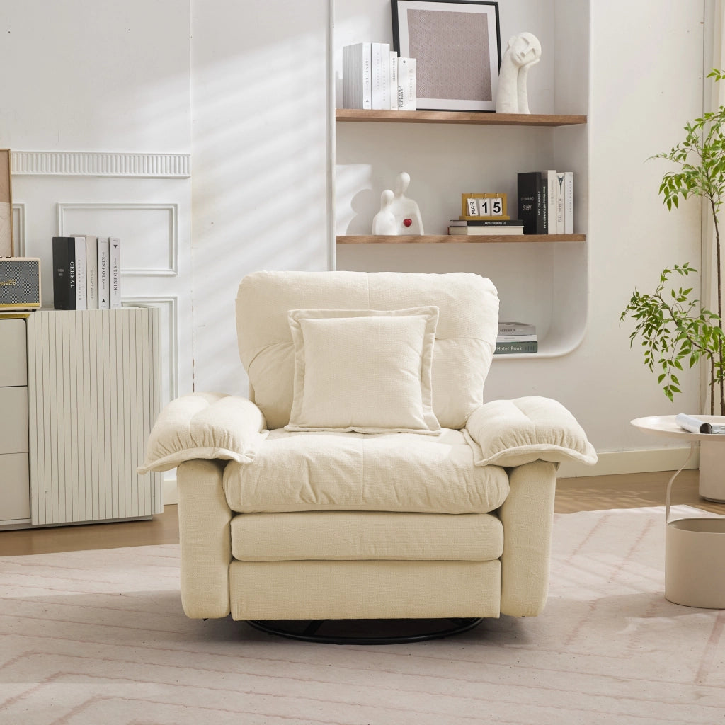 Divano in ciniglia con cuscini e seduta profonda in memory foam, struttura stabile beige