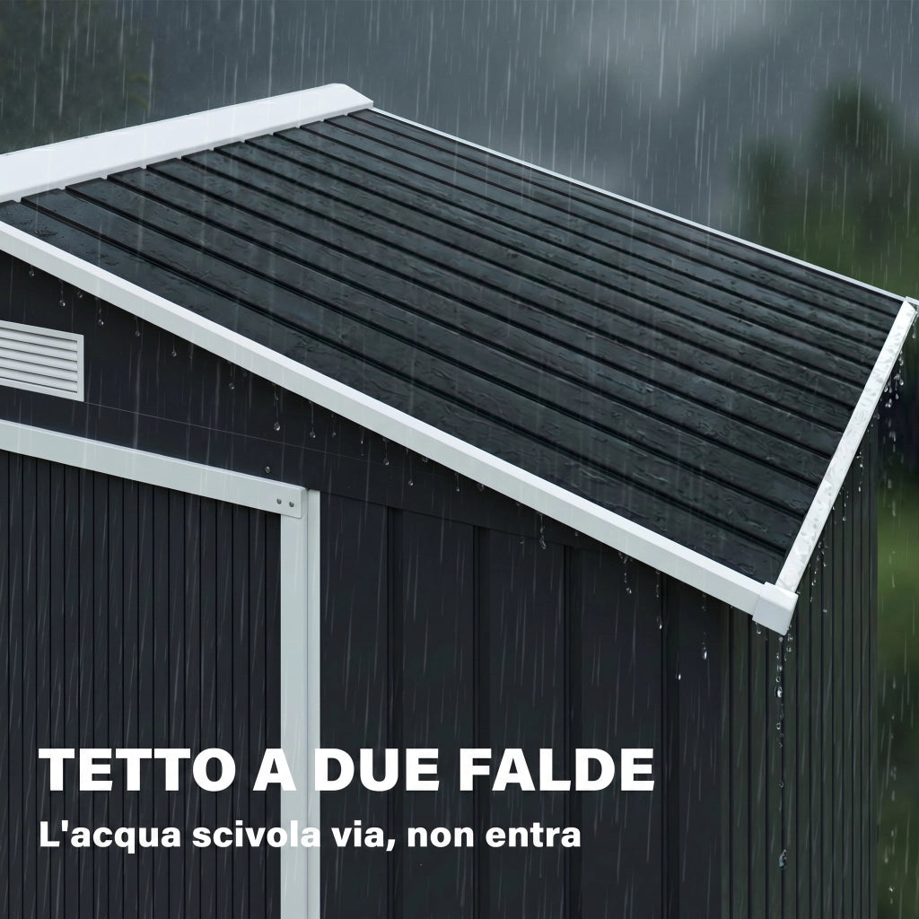 Casetta da Giardino in Lamiera con Porte Scorrevoli ¨C Xylo ¨C Grigio Scuro 213x130x185cm