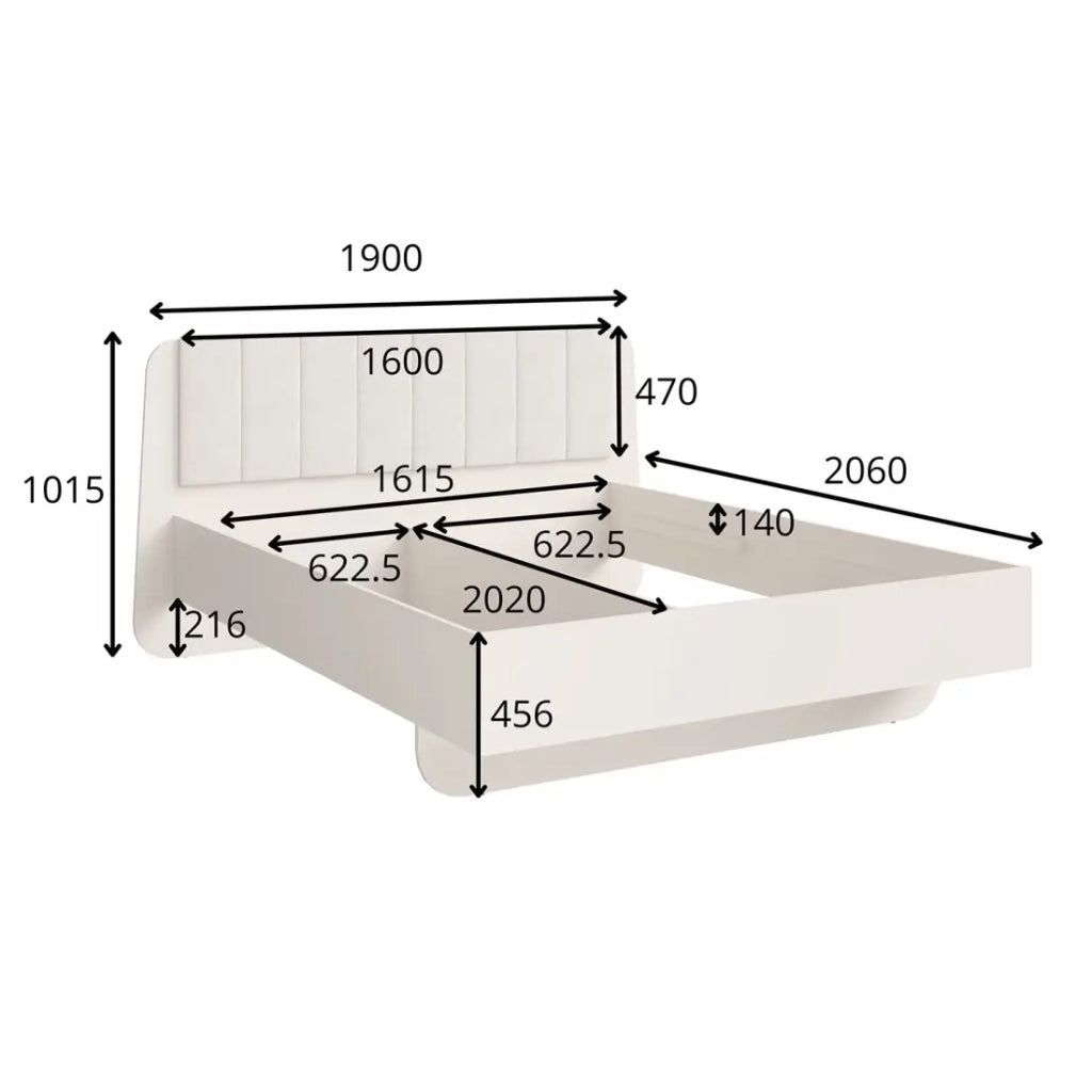 Letto 160x200 cm AMALIE – Colore beige sabbia – Testiera imbottita – Rete non inclusa
