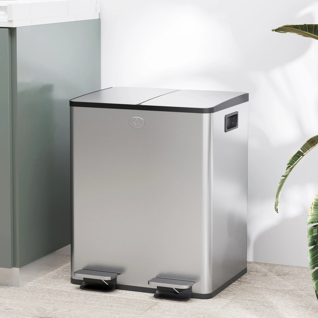 Cestino Rifiuti Acciaio Inox 2x20L Pedale ¨C zephmum ¨C Argento