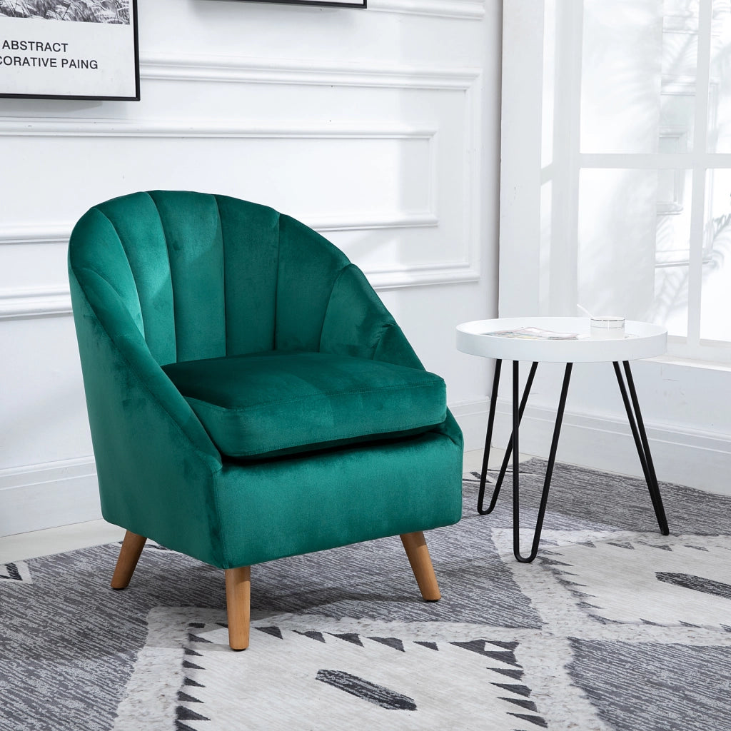 Poltrona in Velluto Verde con Imbottitura ¨C Zephmum ¨C Legno 67x65x77cm