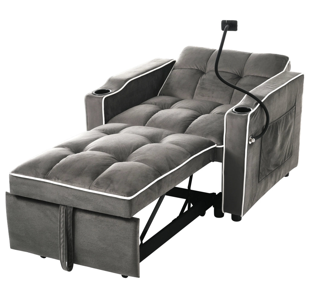 Poltrona letto estraibile 3 in 1 in velluto grigio scuro