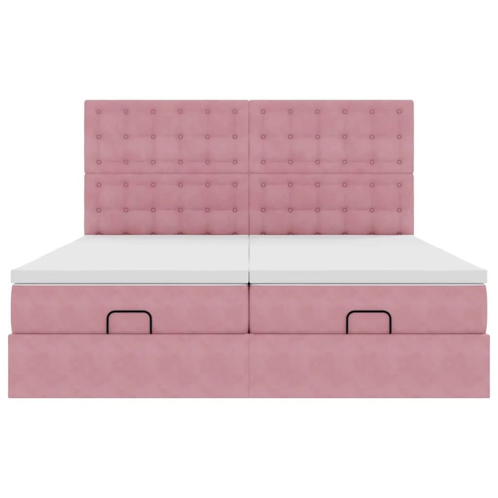 Struttura Letto Pouf con Materassi Rosa 160x200 cm Velluto