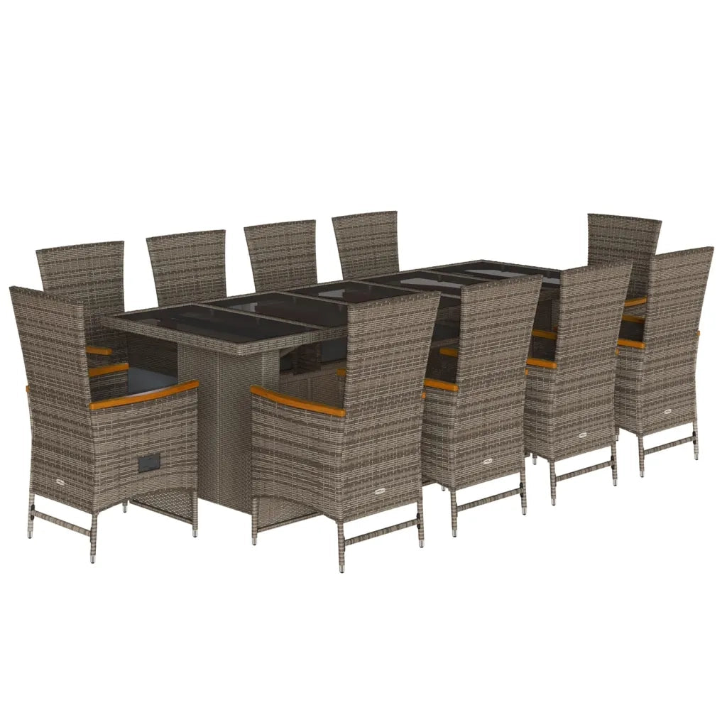 Set da Pranzo da Giardino 11pz con Cuscini in Polyrattan Grigio 3277558