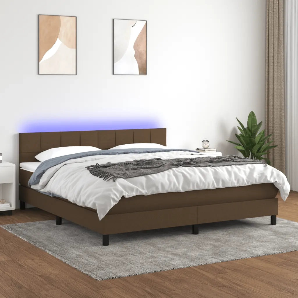 Letto a Molle Materasso e LED Marrone Scuro 160x200 cm Tessuto 3133168