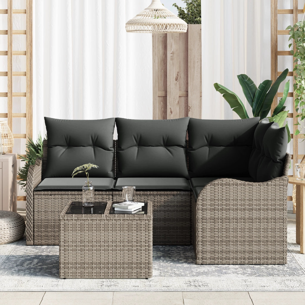 Set di Divani da Giardino da 4 Pezzi con Cuscini in Polyrattan Nero