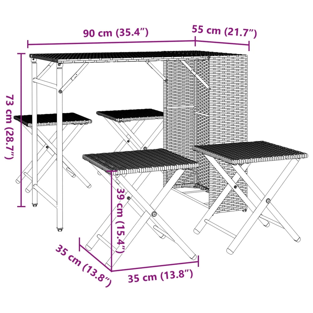 Set da Pranzo da Giardino Pieghevole 5 pz | Set Salotto da Giardino Marrone in Polyrattan