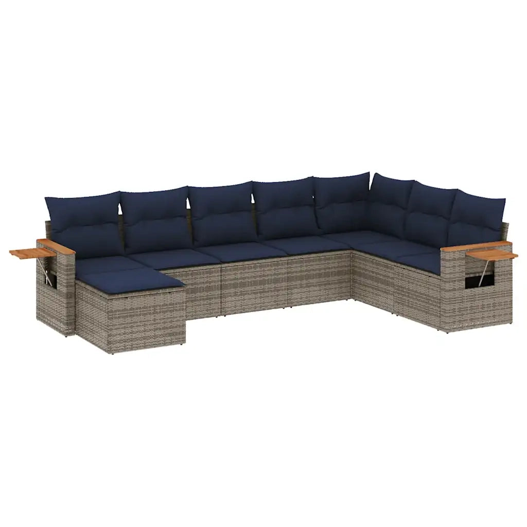 Set Divani da Giardino 8 pz con Cuscini Grigio in Polyrattan 3227090