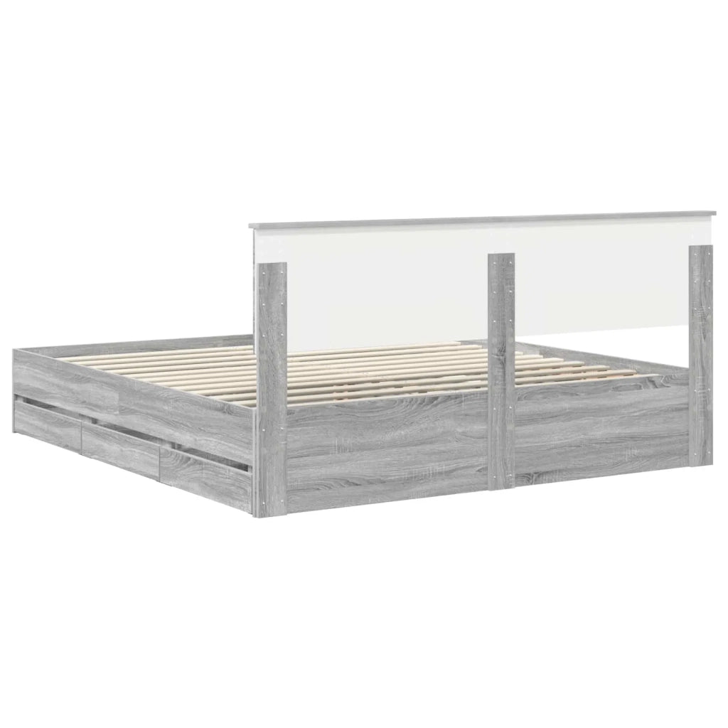 Letto matrimoniale | Letto per adulti | Struttura del letto con cassetto Grigio Sonoma 180 x 200 cm