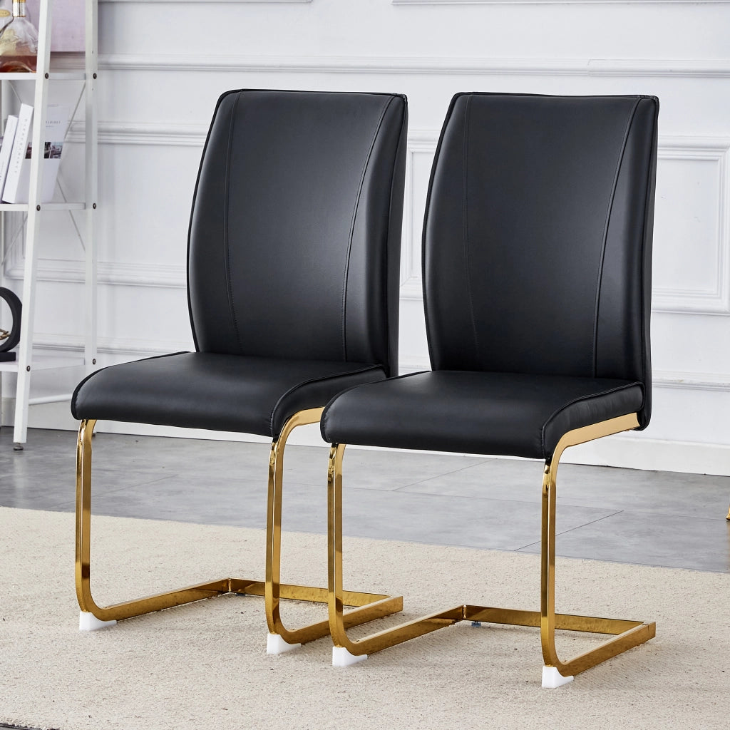 Sedia da pranzo con schienale ergonomico e gambe in metallo, in pelle PU, Nero e Oro