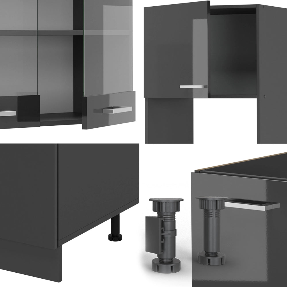 Vicco Cucina angolare completa Antracite lucido/antracite 237 x 247 cm , PL Marmo