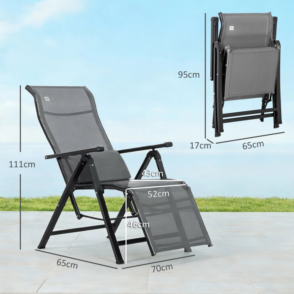Sedia Reclinabile Pieghevole da Giardino con Cuscino Lomboare ¨C zephmum ¨C Grigio 70x65x111 cm