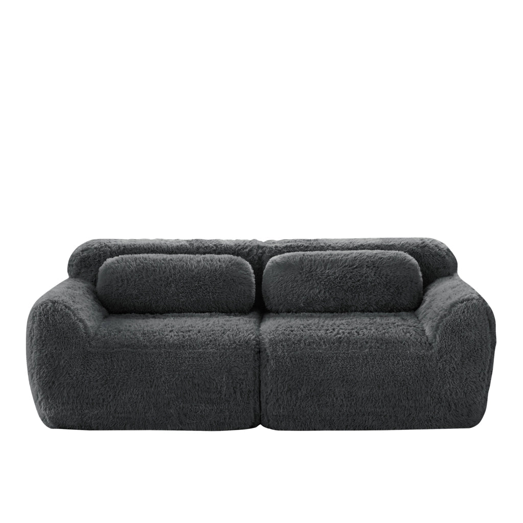 Divano 2 posti modulare senza struttura 204x104x73 cm in tessuto plush grigio con cuscini