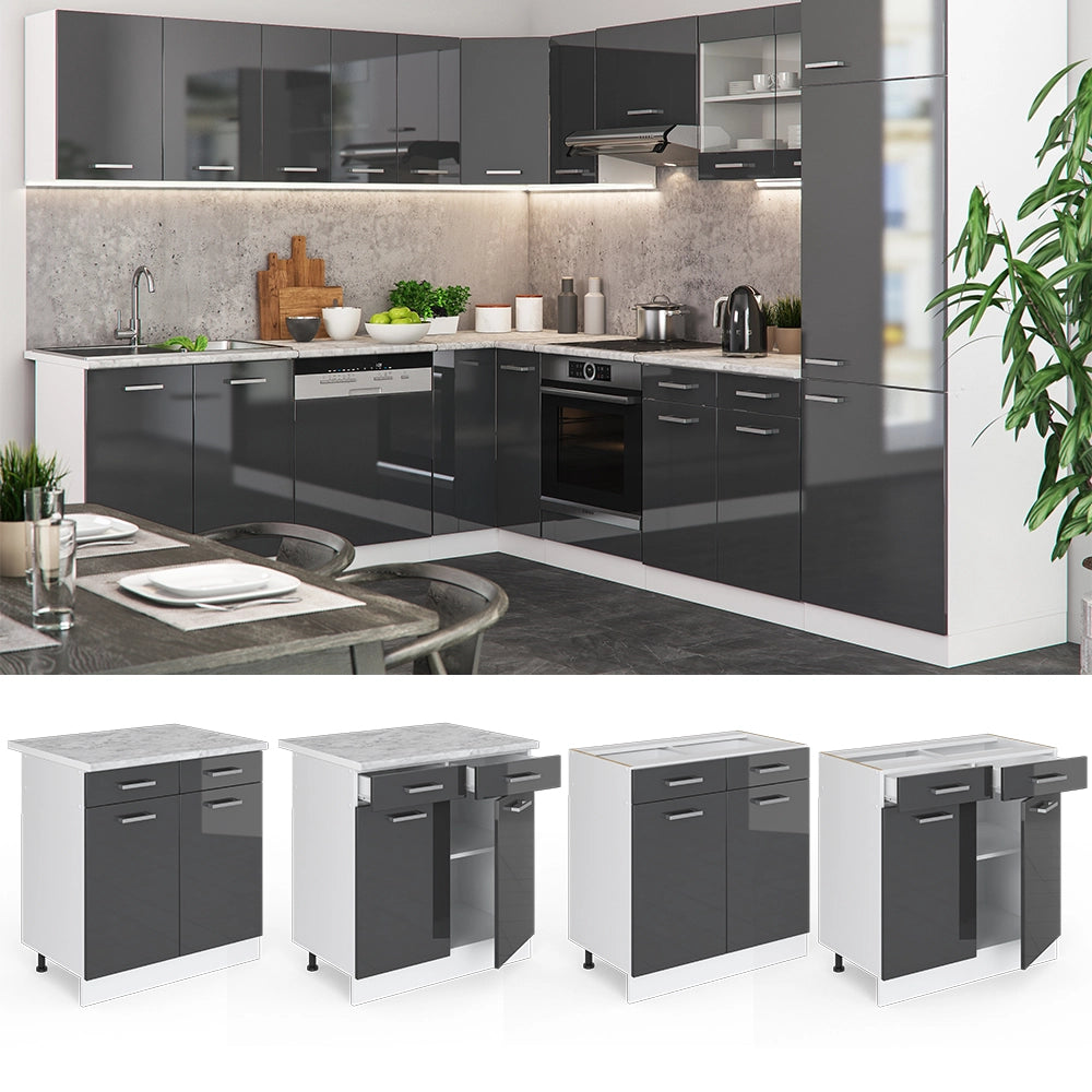 Vicco Mobiletto base per cucina Antracite lucido 80 cm , PL Rovere