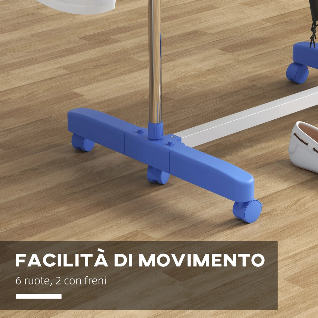 Stendino Verticale con 4 Ripiani Regolabili, in Acciaio e Plastica, 142x55x172 cm, Blu e Argento