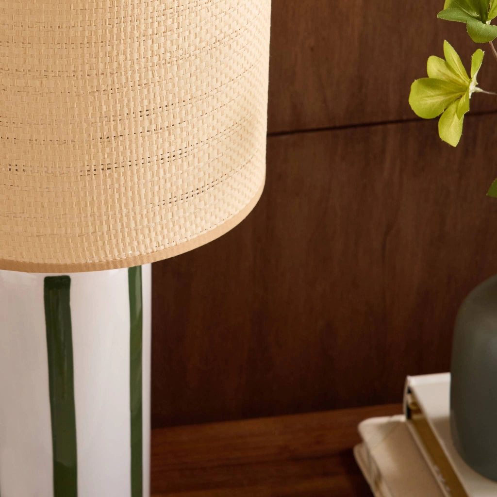 Lampada da tavolo in ceramica per interni con effetto rattan, 44cm,