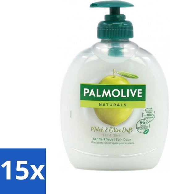 15 x Sapone Naturale per Mani - Latte e Olivo - 300 ml - Sapone per Mani Latte e Olivo - Sapone Naturale per Mani - Sapone con Proteine del Latte - Sapone con Estratto di Olivo - Sapone per Mani per la Cura della Pelle