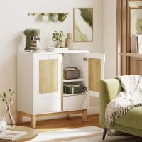 Credenza con 2 porte, 2 cassetti e ripiano regolabile, 80 x 40 x 86 cm, Bianco e rovere