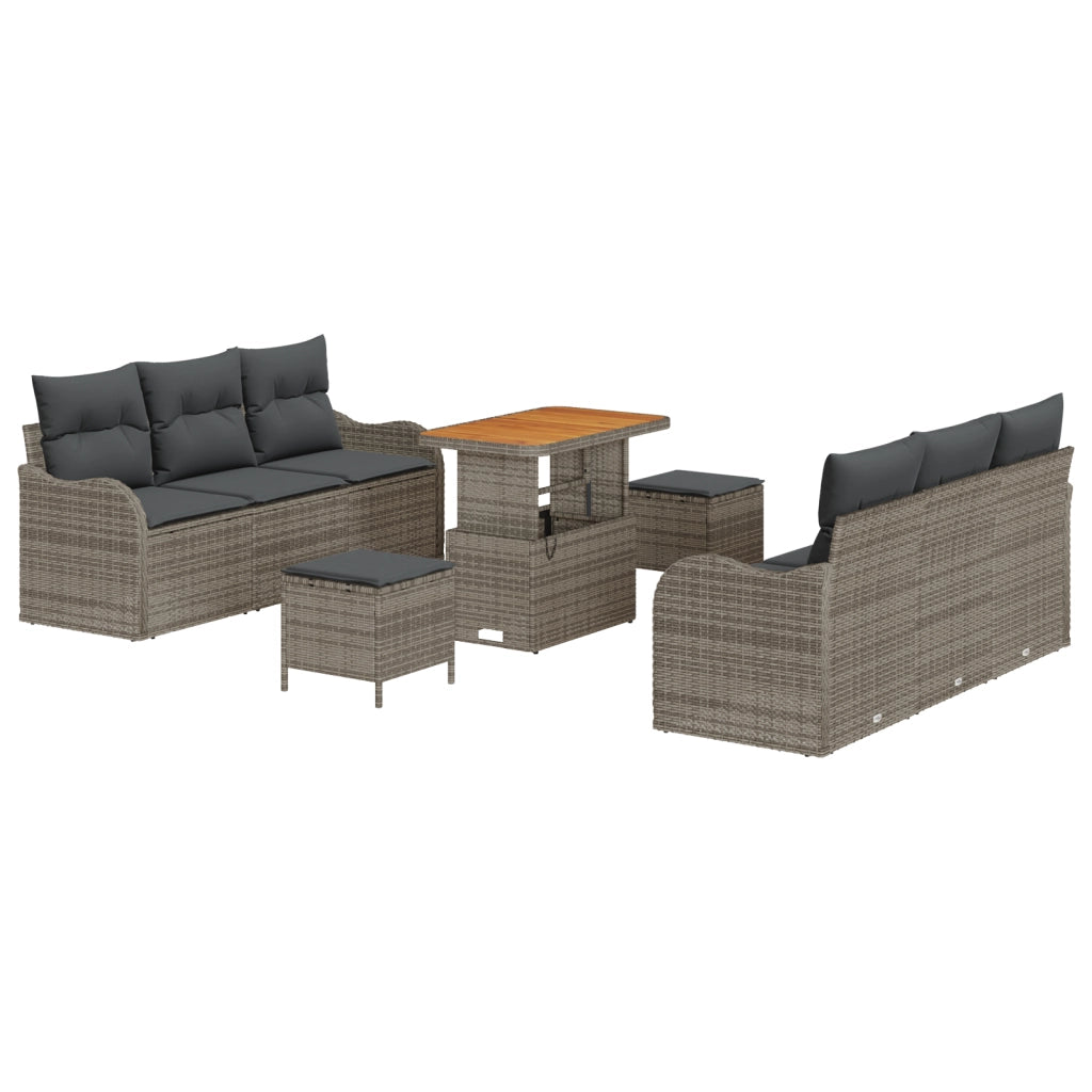 Set di Divani da Giardino  9 Pezzi con Cuscini Grigi in Rattan Composito e Acacia