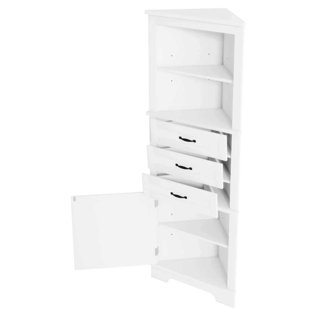 Mobile angolare da bagno con 1 anta, 3 cassetti e ripiani regolabili, per bagno, in MDF, bianco, 57,7 × 46 × 167,5 cm
