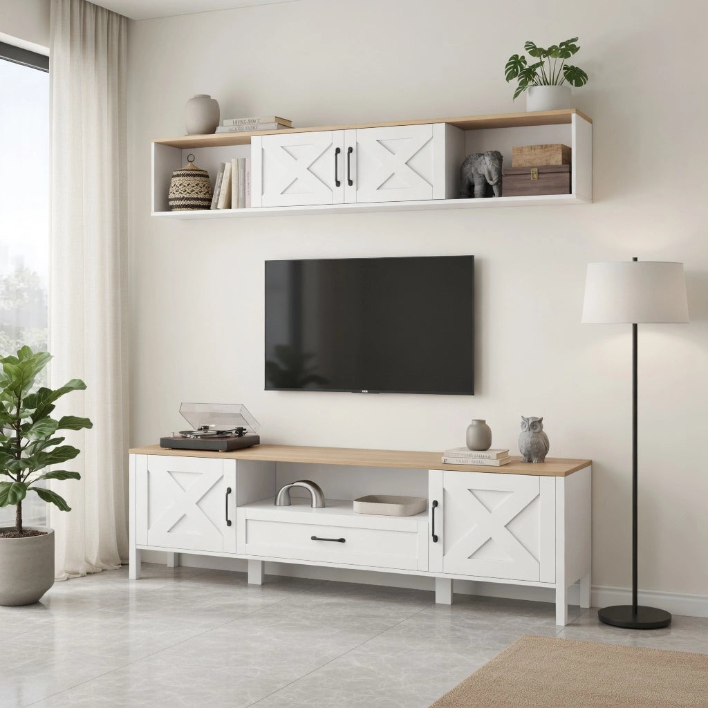 Cassettiera TV bianca in MDF; 180 x 40 x 50 cm