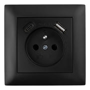 Presa Singola Con Messa A Terra + Usb-a Usb-c Oste Jnh004-g Black
