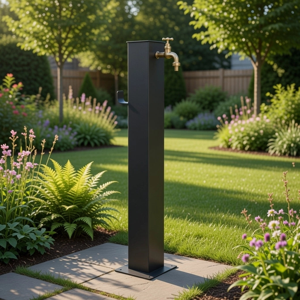 Fontana da Giardino Design a Colonna Quadrata Rubinetto in Ottone e Base 5 mm Antracite