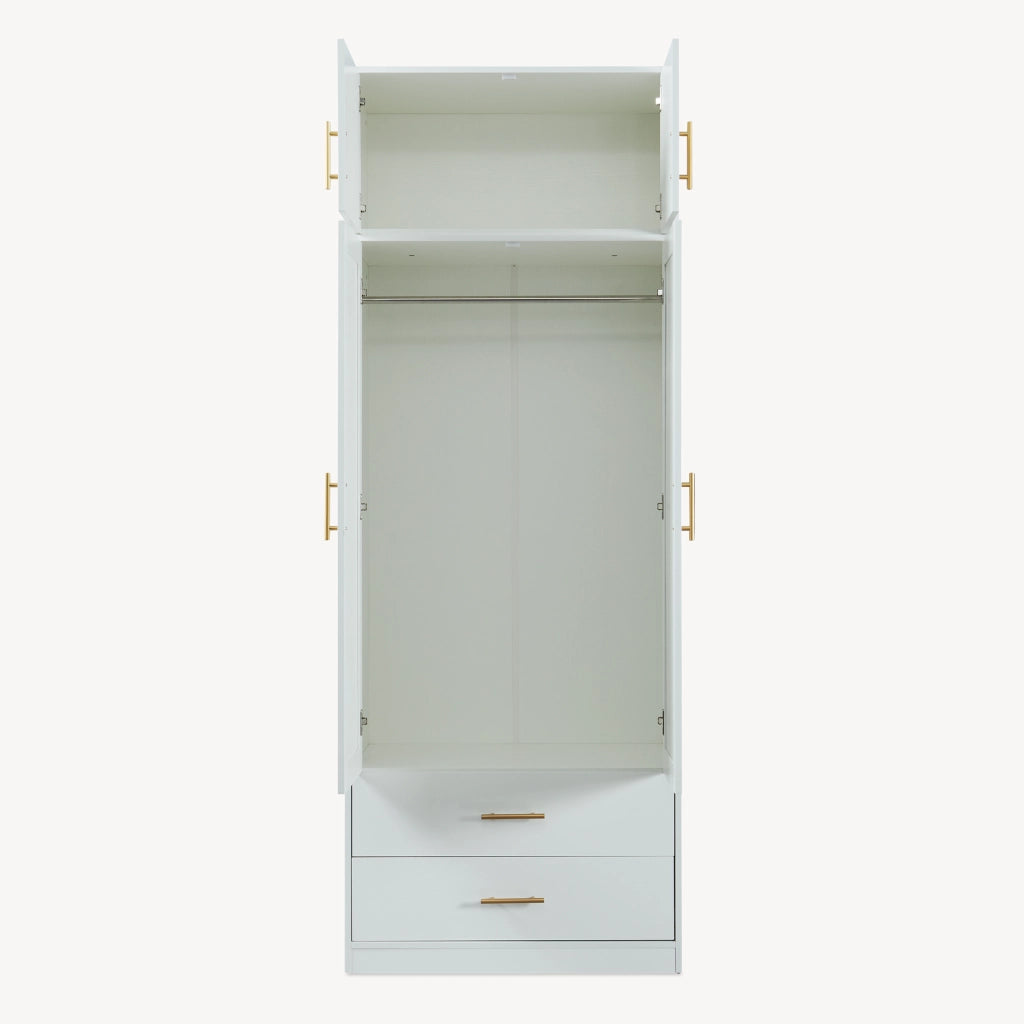 Armadio da Guardaroba Larundi con 4 Ante e 2 Cassetti 216 x 80 x 52 cm - Bianco/Effetto Rattan [en.casa]