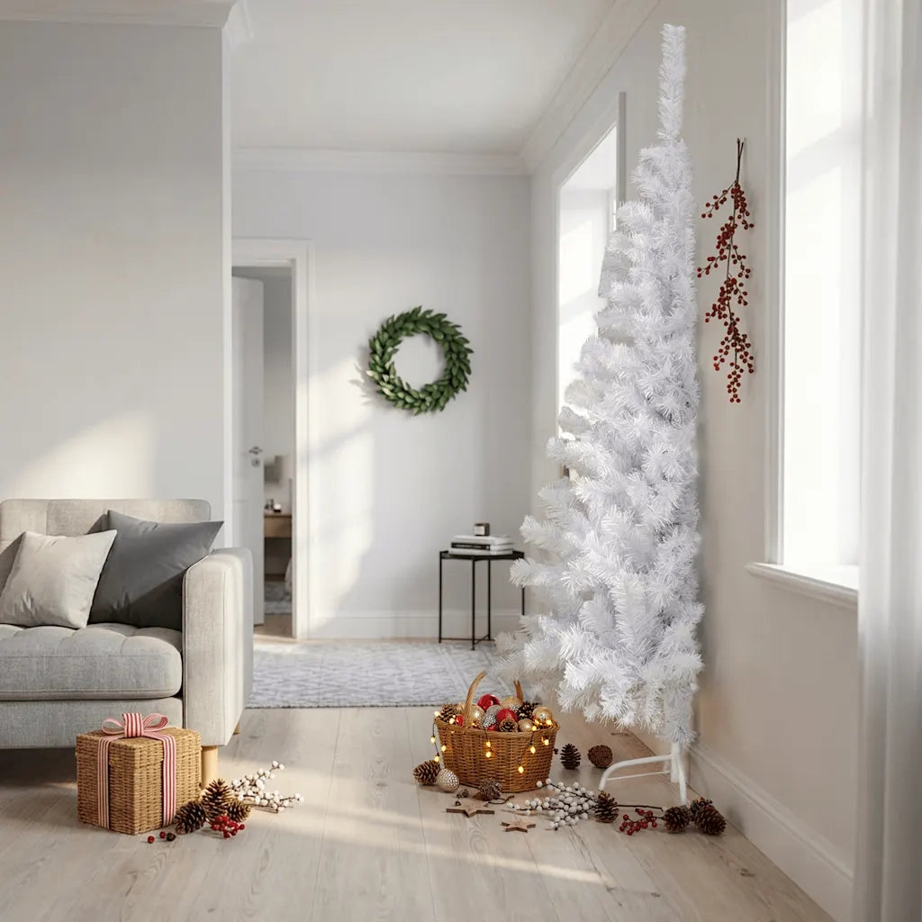 Albero di Natale Artificiale Metà con Supporto Bianco 210cm PVC 328420