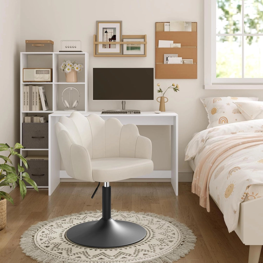 Sedia da Trucco, Poltrona Girevole in Velluto, Regolabile in Altezza per Camera da Letto, Soggiorno, Crema