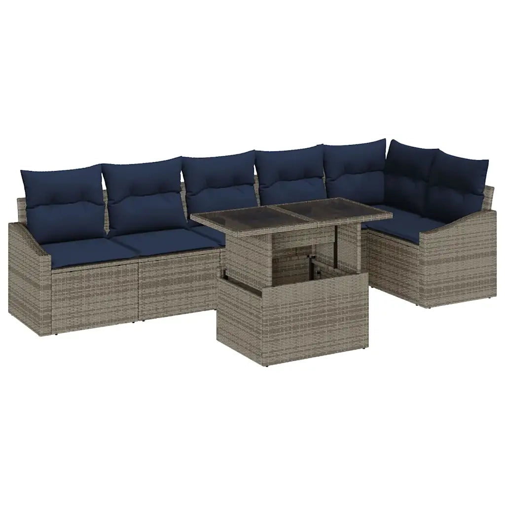Set Divano da Giardino con cuscino 7 pcs Grigio e Blu Navy 3357758