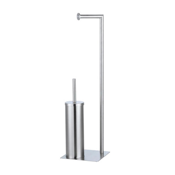 Piantana portascopino con portarotolo base rettangolare in acciaio satinato L30xH80,5xP20 cm Feridras