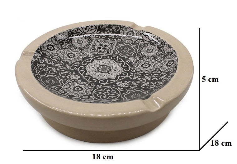 Posacenere Portacenere da Tavolo in Ceramica Decoro Crema 18 x 5 cm