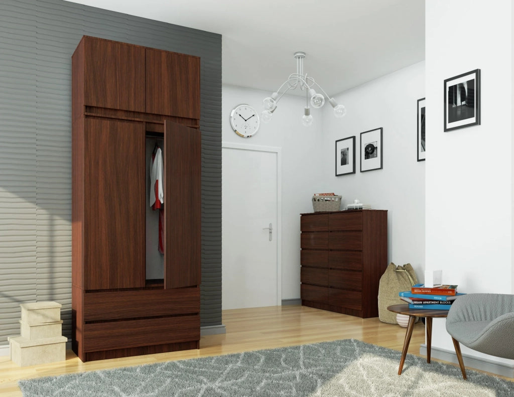 Armadio AKORD S90 con sopralzo Wengé 90 cm 2 ante 2 cassetti 90x51x234 cm