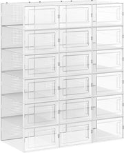 Set di 18 contenitori per scarpe - contenitori per scarpe - organizzatori per scarpe - organizzazione efficiente delle scarpe - stoccaggio senza polvere - soluzione spazievendente - contenitore trasparente - 33,3 cm x 23 cm x 14 cm