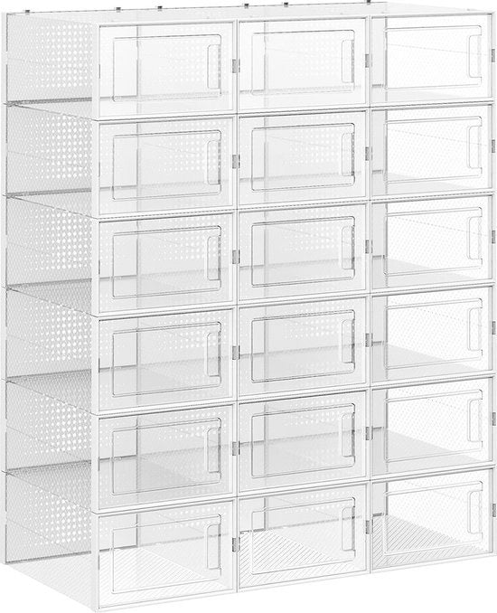 Set di 18 contenitori per scarpe - contenitori per scarpe - organizzatori per scarpe - organizzazione efficiente delle scarpe - stoccaggio senza polvere - soluzione spazievendente - contenitore trasparente - 33,3 cm x 23 cm x 14 cm