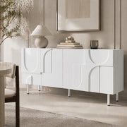 Sideboard moderno geometrico bianco 160 cm con ampia capacit¨¤ contenitiva e chiusura silenziosa