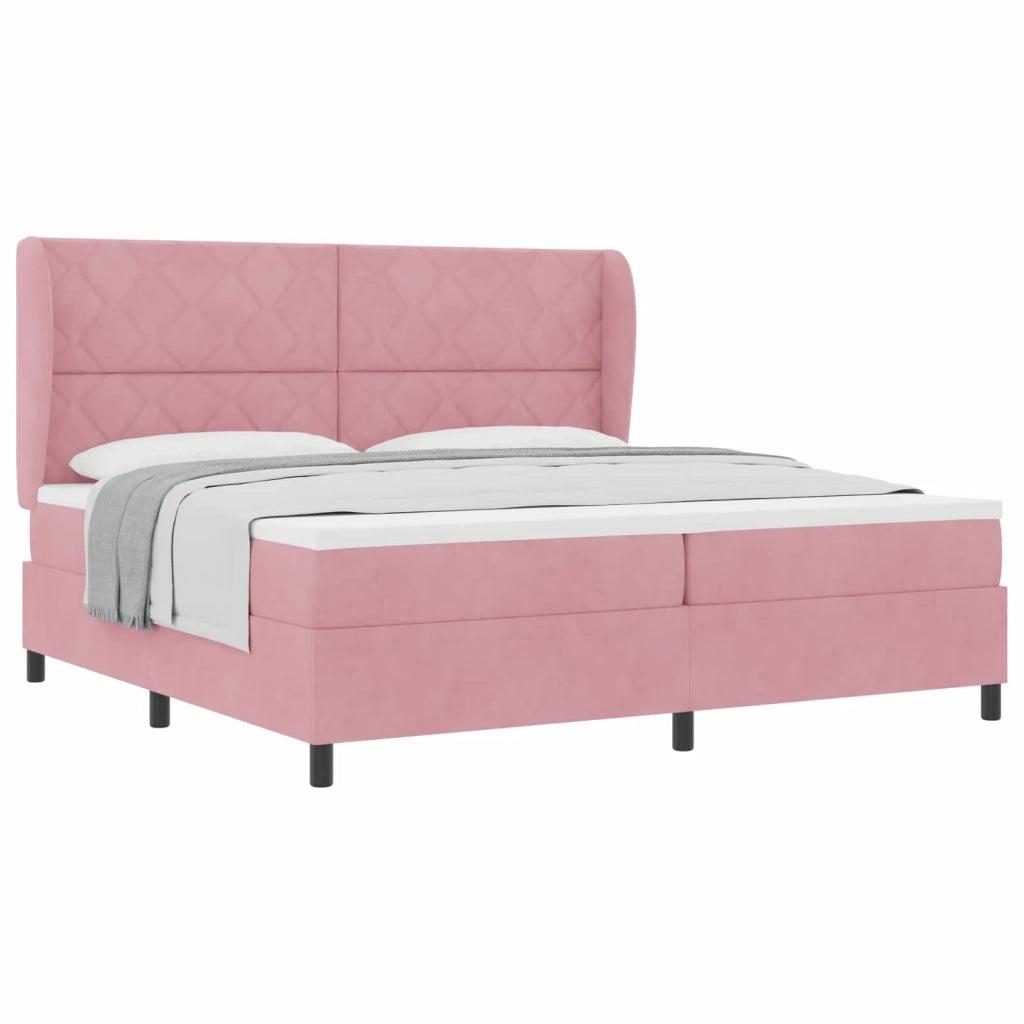 Letto a molle con materasso Rosa 200 x 200 cm Velluto 3341005