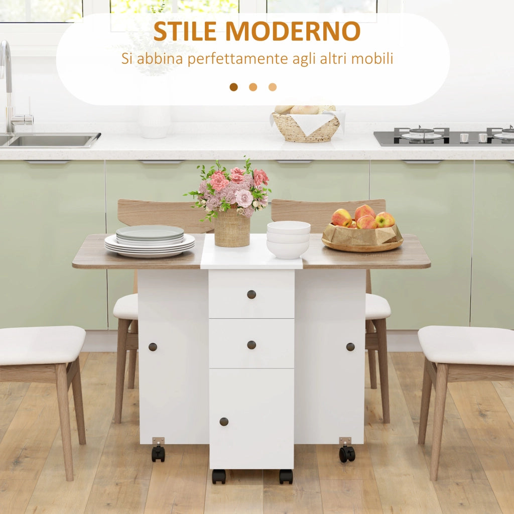 Tavolo pieghevole con cassetti e armadietto ¨C zephmum ¨C Bianco e rovere, 120x60x76.5 cm