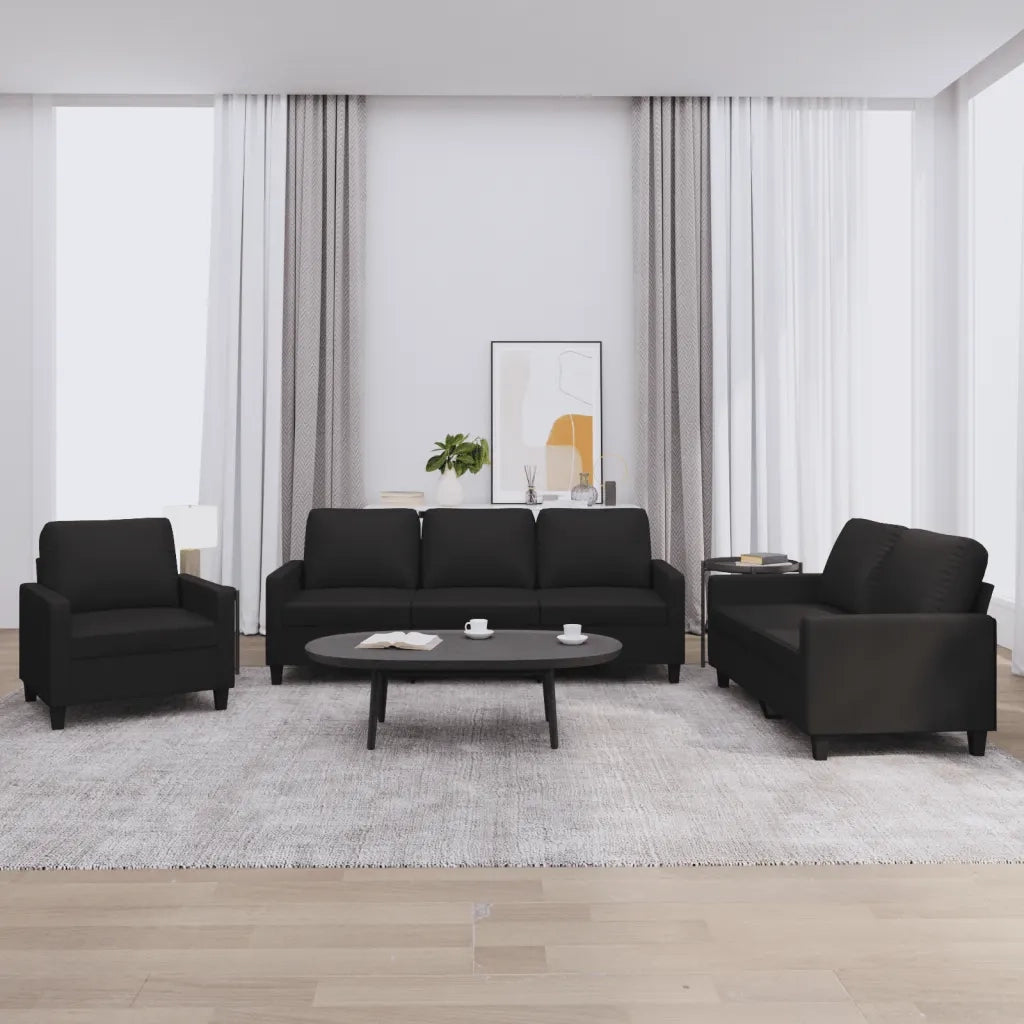 Set di Divani 3 pz con Cuscini Nero in Similpelle 3201398
